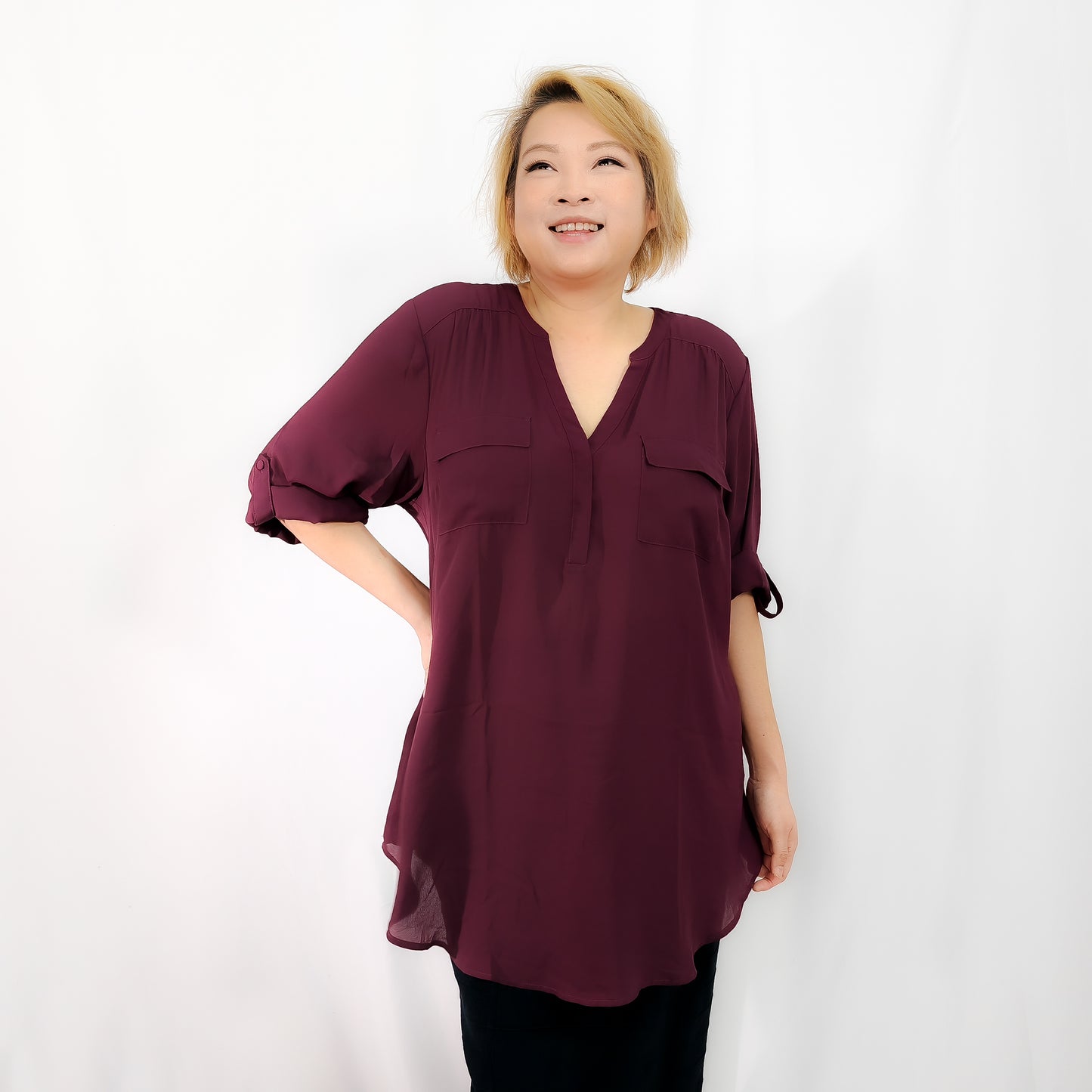 Dark Maroon Purple Long Safari Top