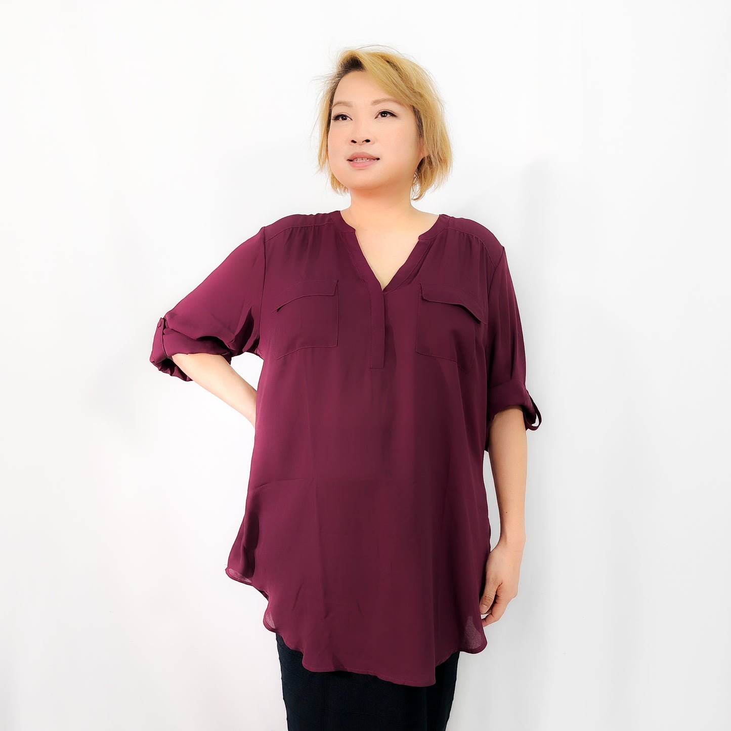 Dark Maroon Purple Long Safari Top