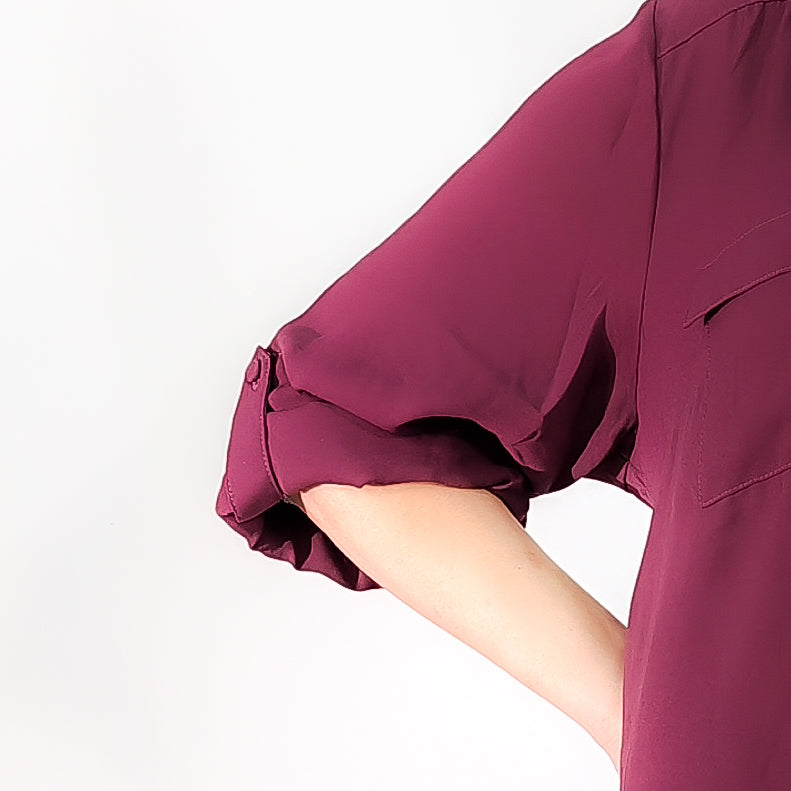 Dark Maroon Purple Long Safari Top