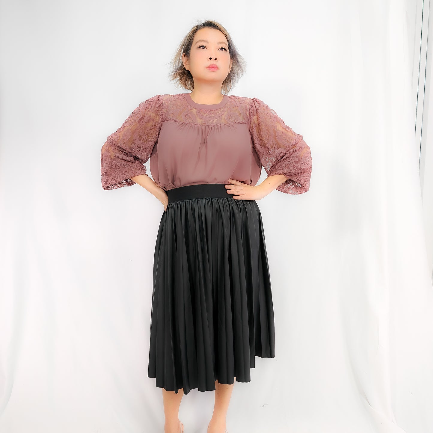 Rose Taupe Georgette Lace yoke Sleeves Blouse