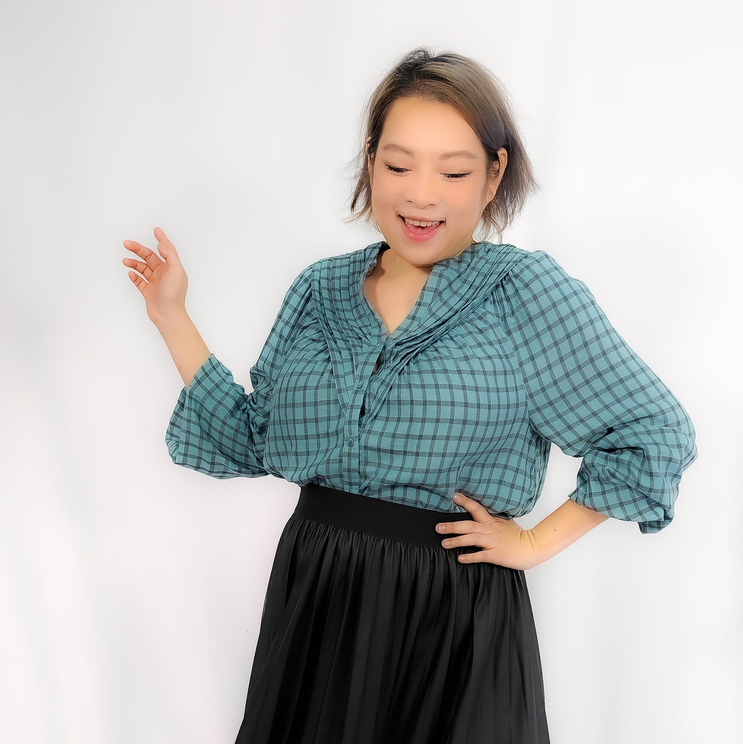 Thoughts Gingham Green Top