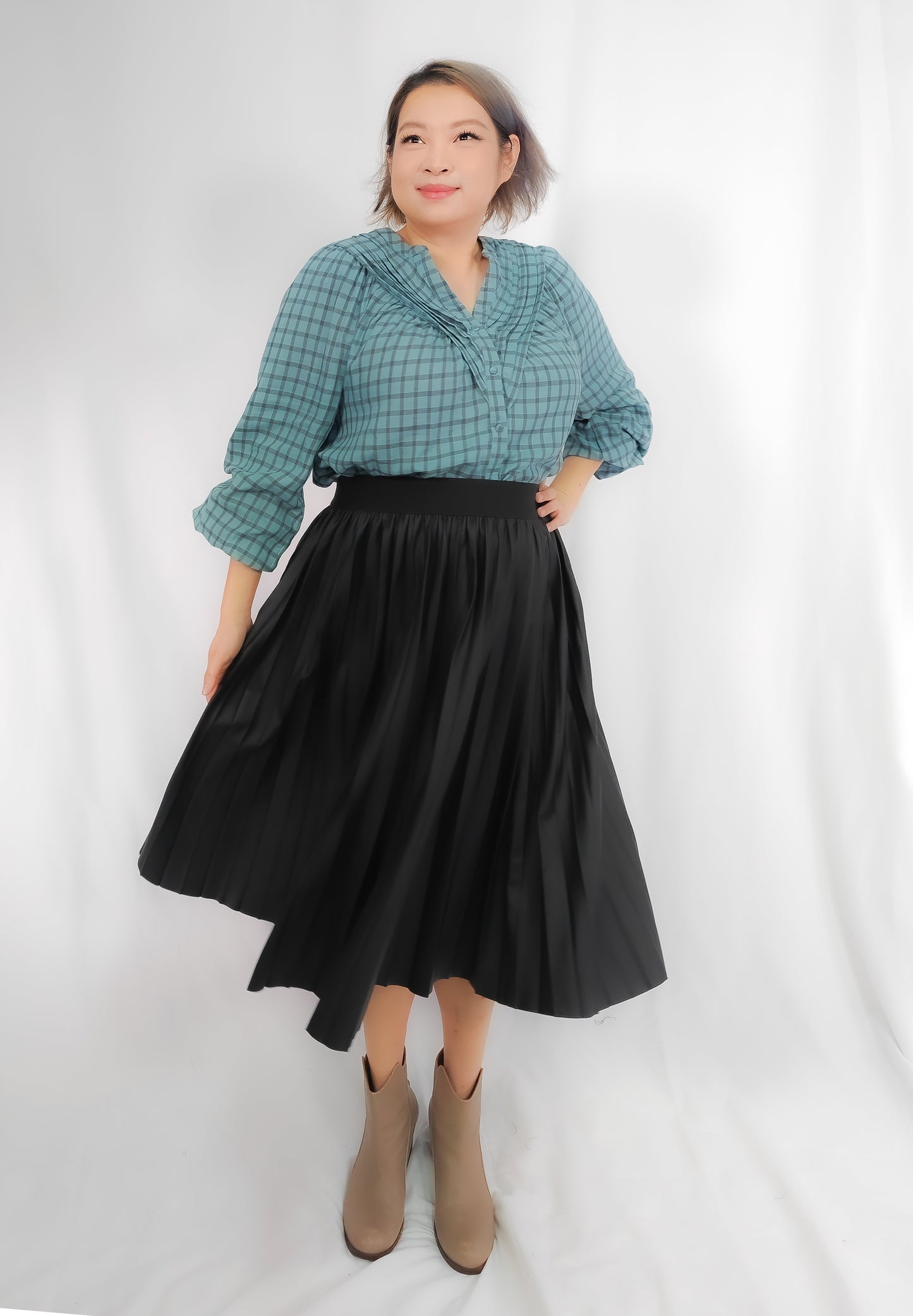 Thoughts Gingham Green Top