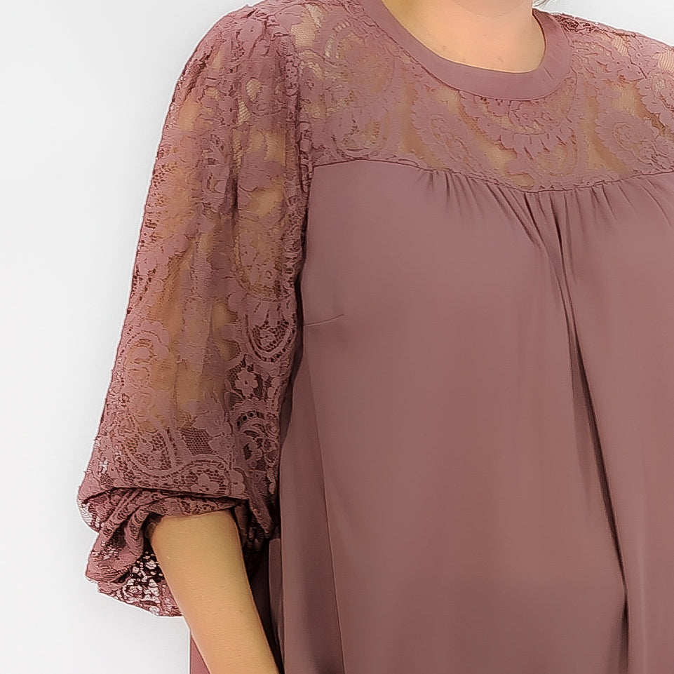 Rose Taupe Georgette Lace yoke Sleeves Blouse