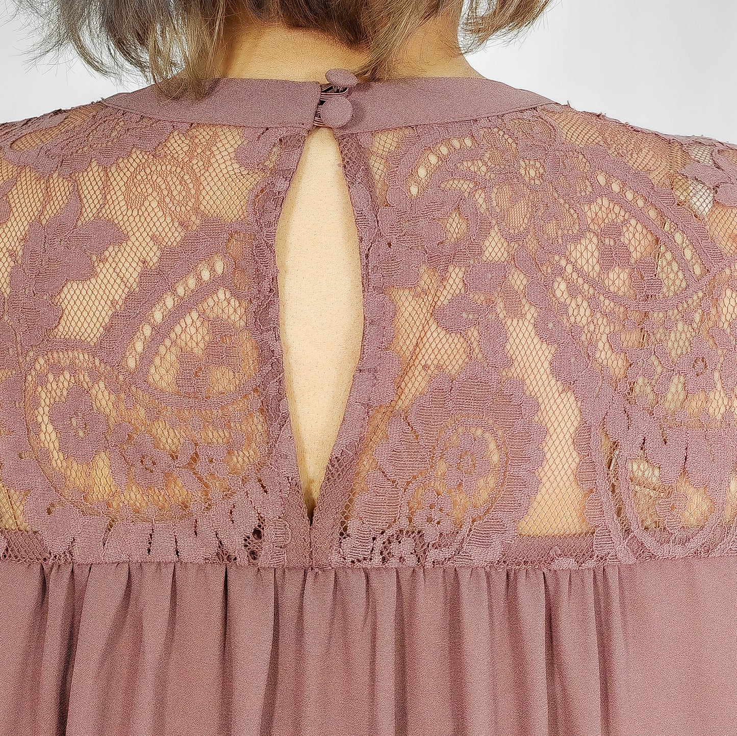 Rose Taupe Georgette Lace yoke Sleeves Blouse