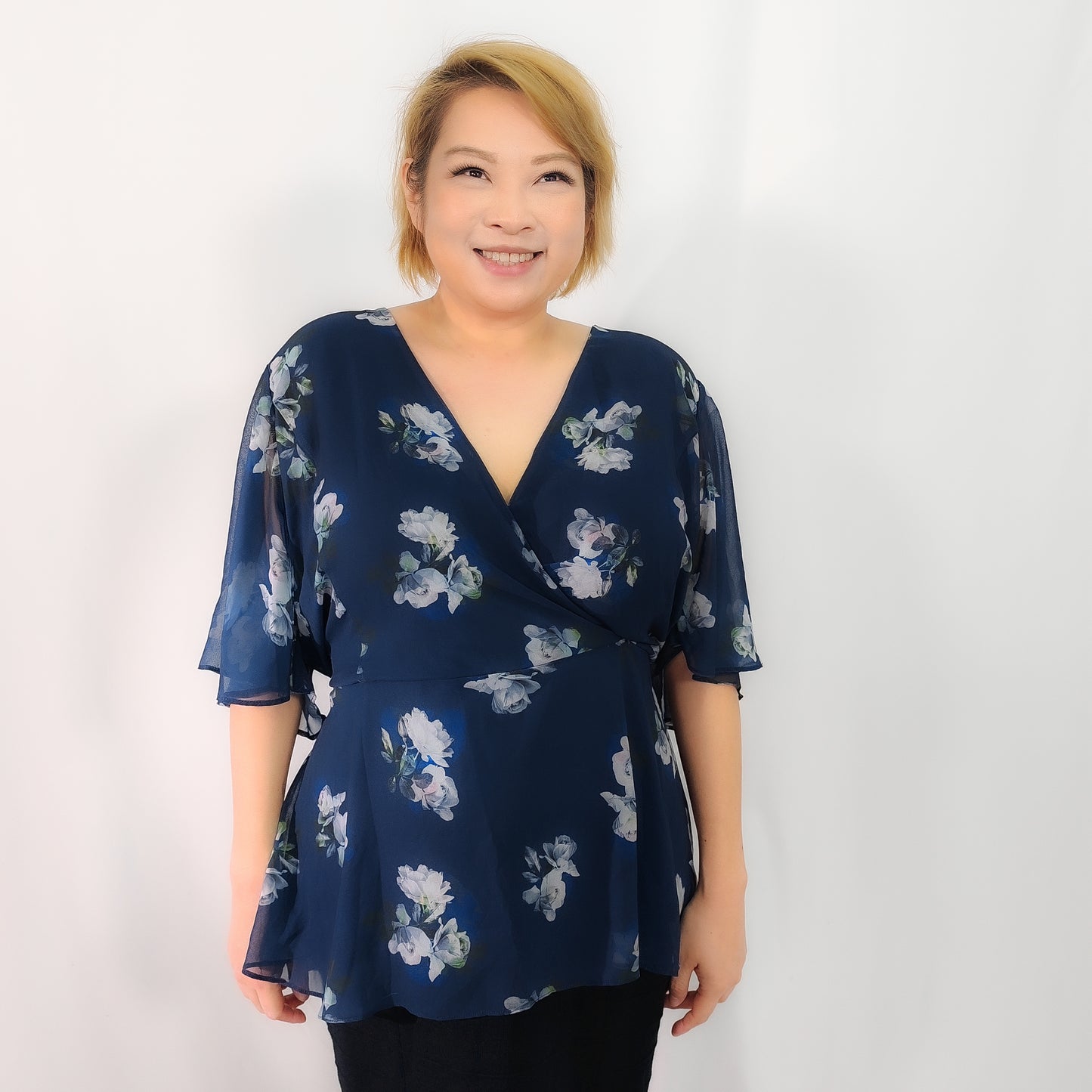Dusty Navy Blue Flora Top