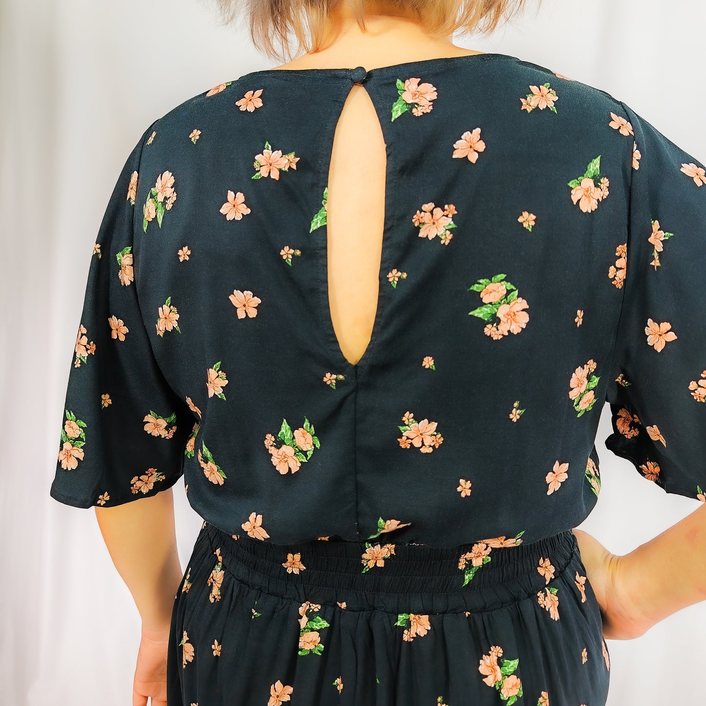 Plus Size Black Romper with Flora Details