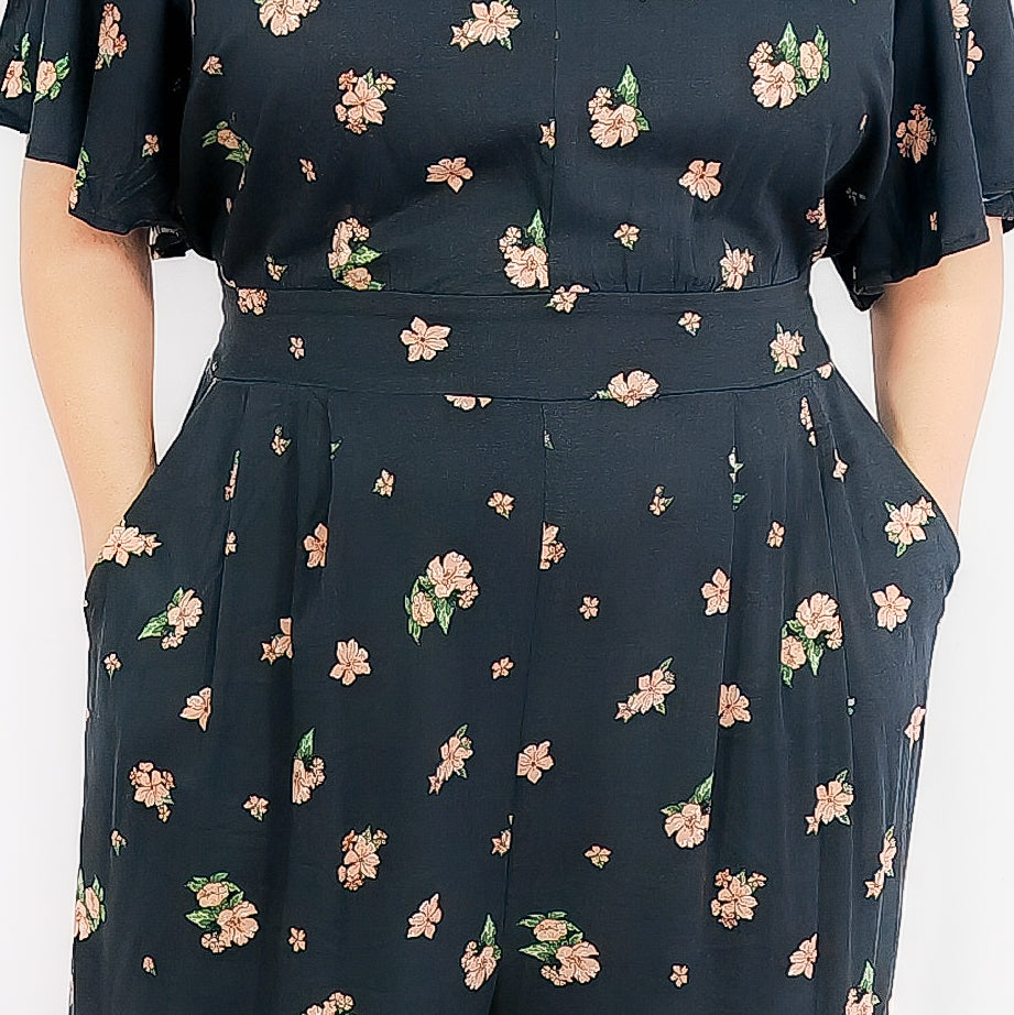 Plus Size Black Romper with Flora Details