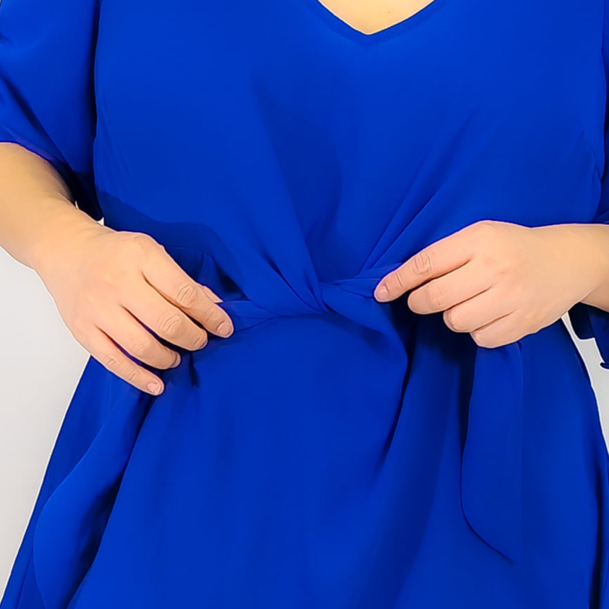 Cobalt Blue Chiffon Top with Front Tie